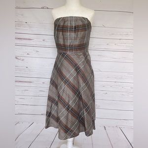 4 Banana Republic Plaid Strapless Dress classic Autumn wedding guest